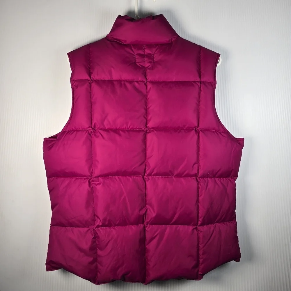 NWOT Lands' End Womens Goose Down Puffer Vest Fuchsia Pink Snap-Button Close L